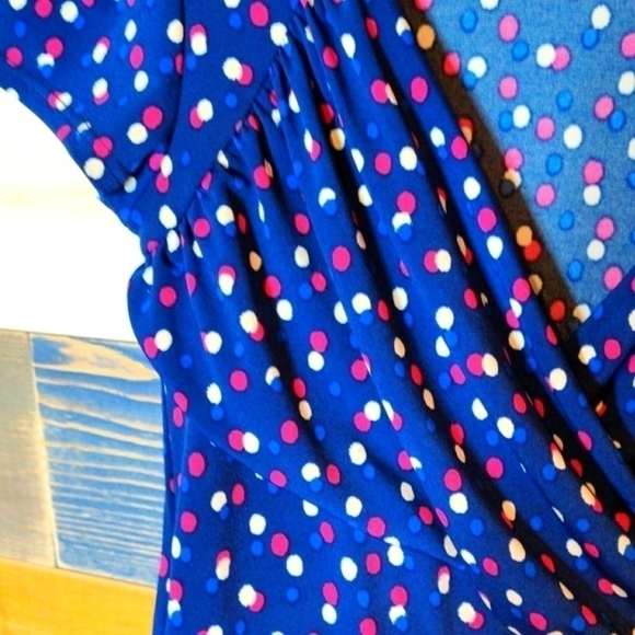 Leota Blue Dot Wrap Dress Petite Small - Picture 6 of 8